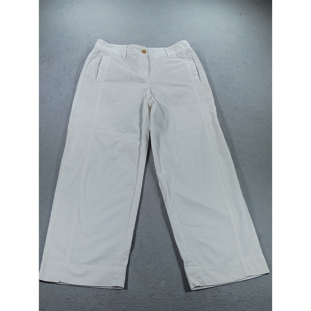 Talbots Womens Wide Leg Crop Pants White 10 Gold Button Detail